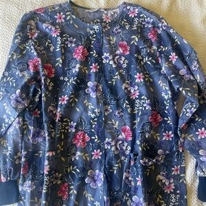 Floral Sheer Long Sleeve Nursing Scrub Top